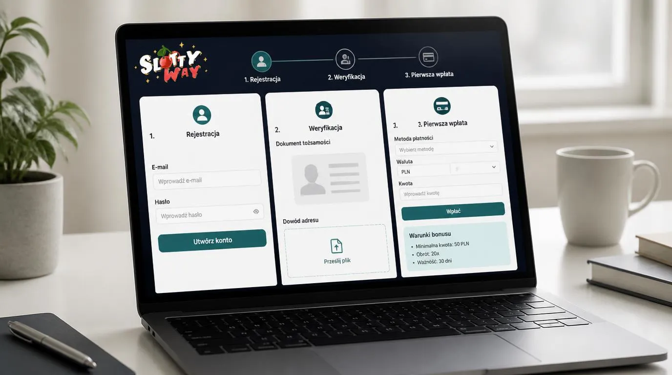 Panel rejestracji, przesyłania dokumentów KYC i wyboru metody pierwszej wpłaty w kasynie